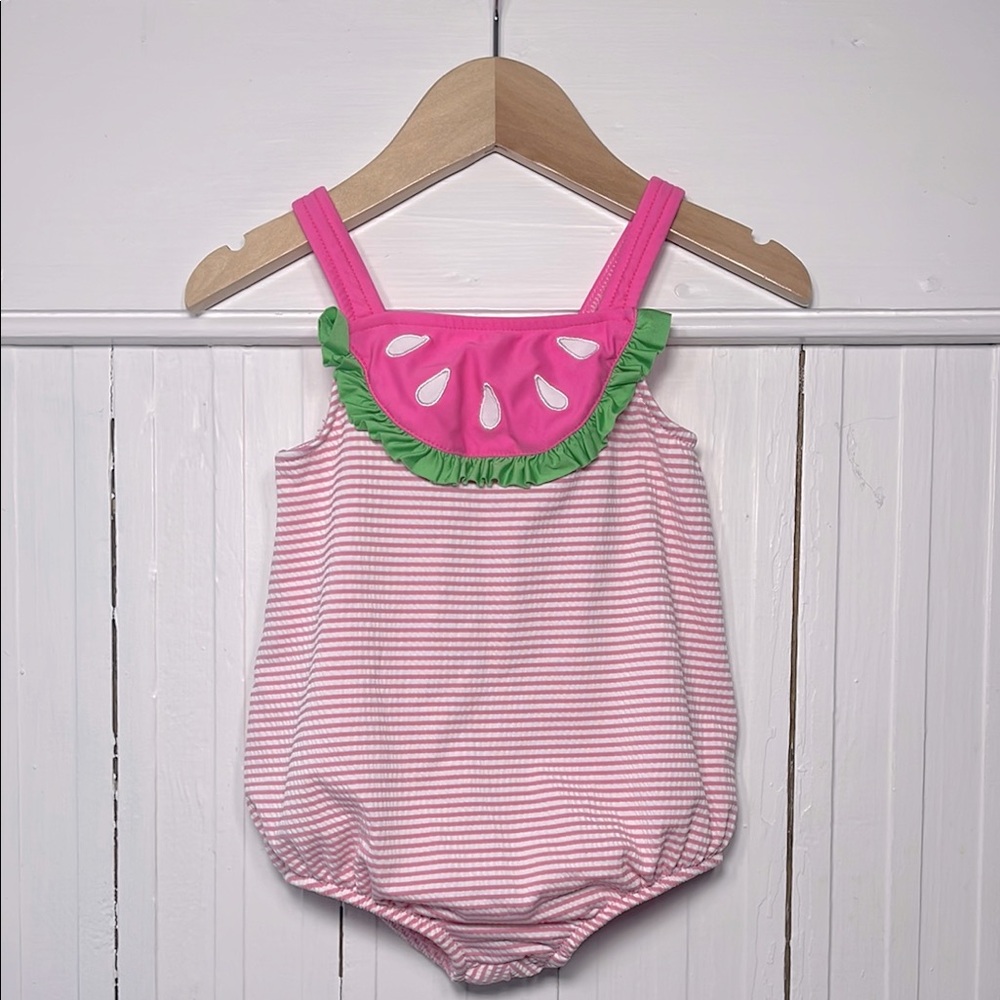 FLORENCE EISMAN EUC Seersucker Watermelon One Piece Swimsuit